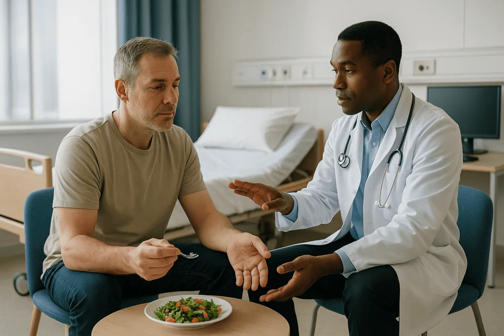 Doctor consulting patient about diet and nutrition — How long does numbness last after a nerve block, and in what order does 