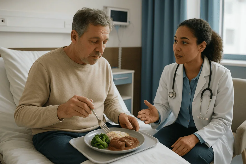 Doctor consulting patient about diet during hospital recovery: How long does pancreatitis last? Pancreatitis recovery time i