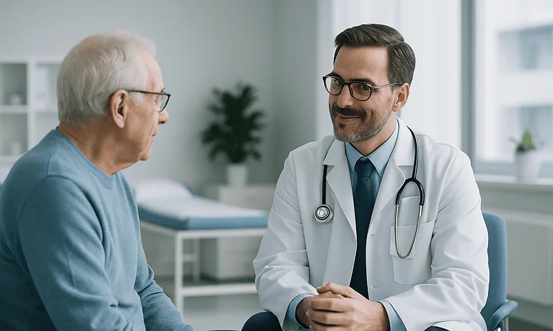 How Long Does Shingles Last? The Rash Stages From Tingling to Blisters to Crusting 2 Doctor consulting with elderly patient in a medical office.