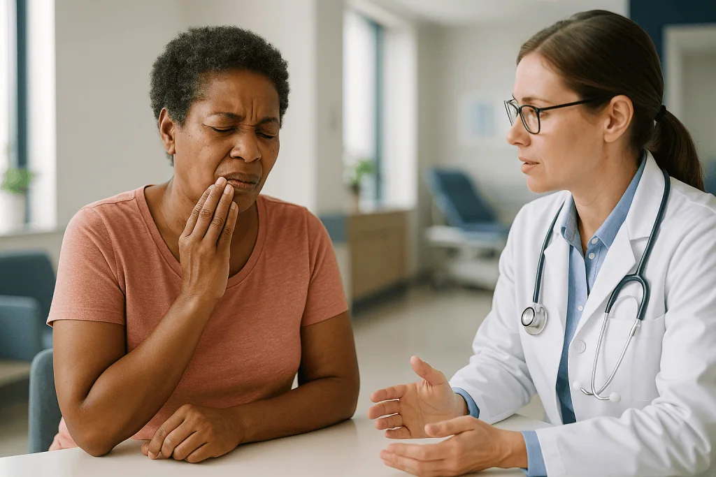 Female patient with tooth/mouth pain consulting female doctor: How long is too long for gums to bleed?