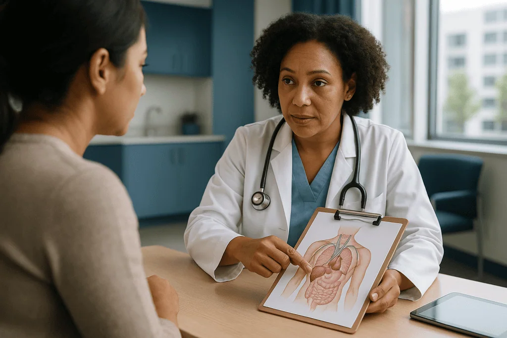 Doctor consulting patient with internal organ diagram: How lupus moves between organs: what actually happens in the body