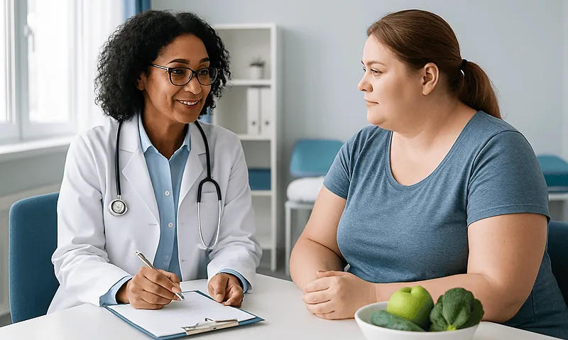 Doctor consulting with a patient in a medical office setting.