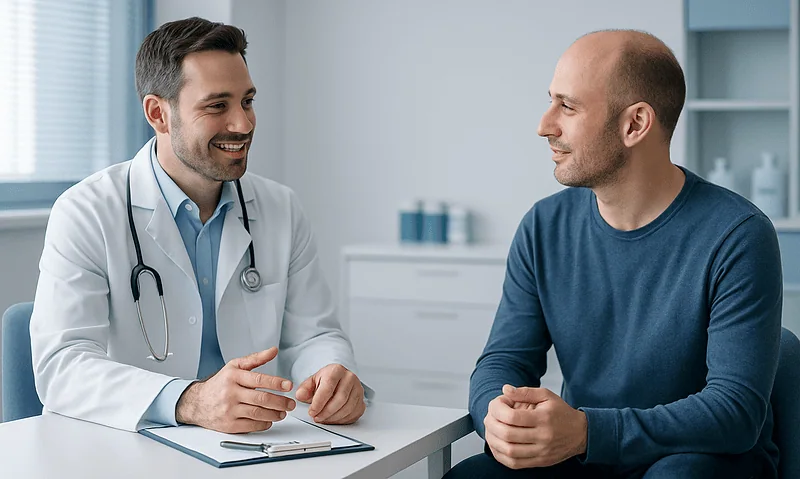 Doctor consulting with patient in a medical office setting.