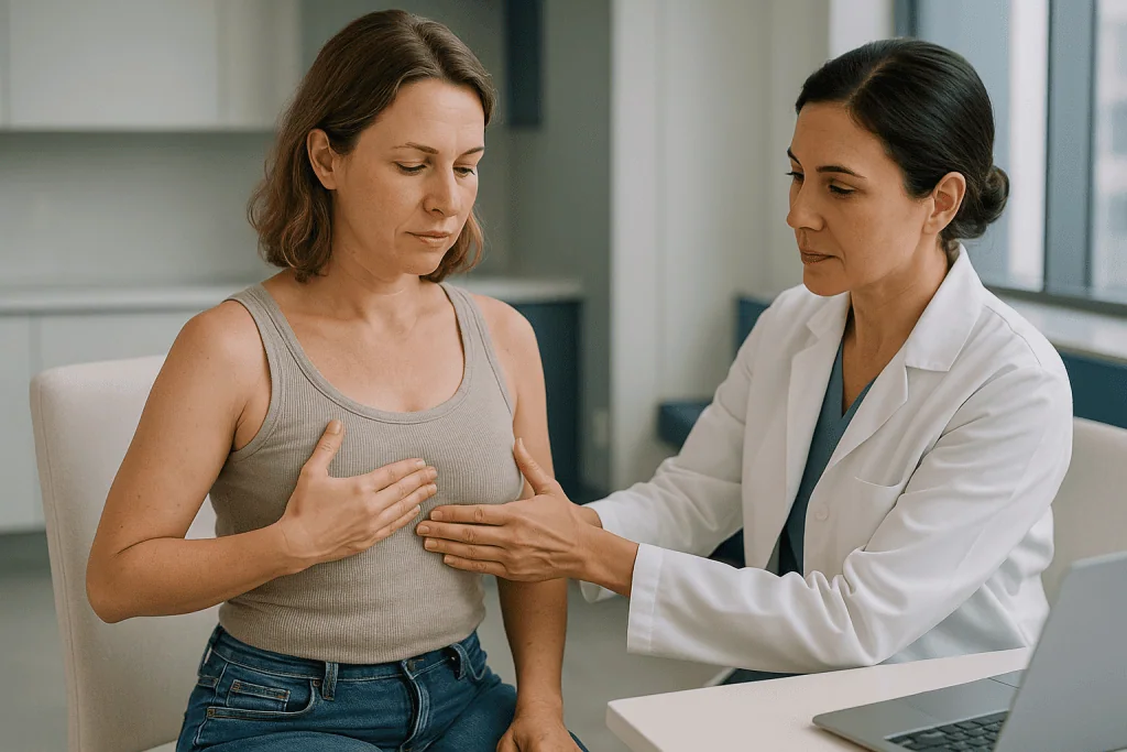Doctor examining patient's chest area during consultation: How much fat survives? What the evidence actually shows