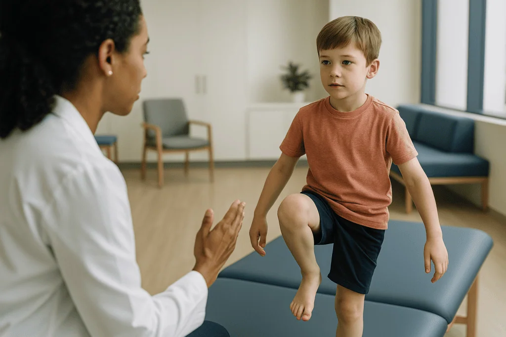 Healthcare professional instructing child on movement exercise: How much movement do children need at each age?