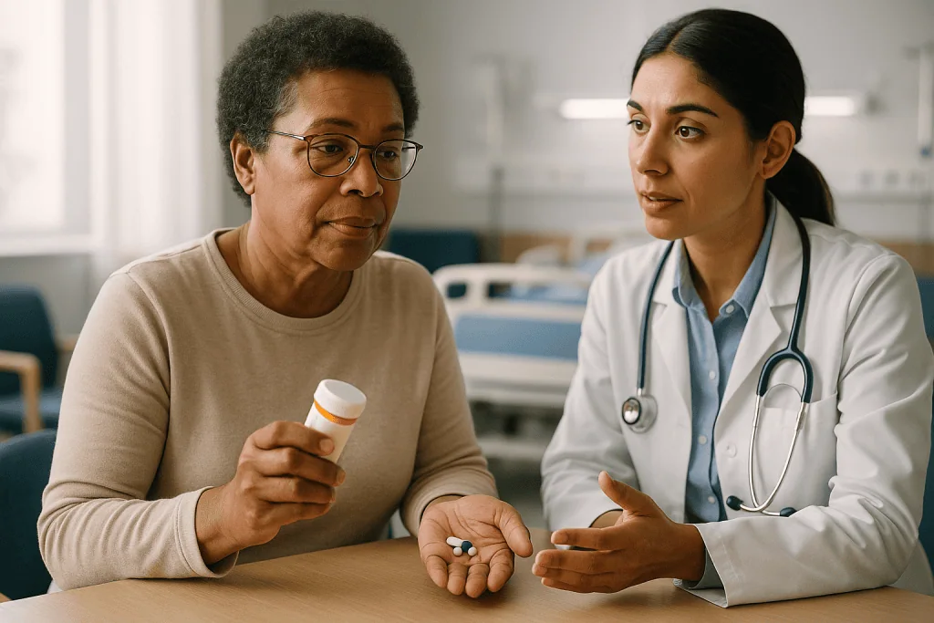 Doctor consulting with patient about medication: How neurosarcoidosis treatment works: steroids, steroid-sparing drugs, and 
