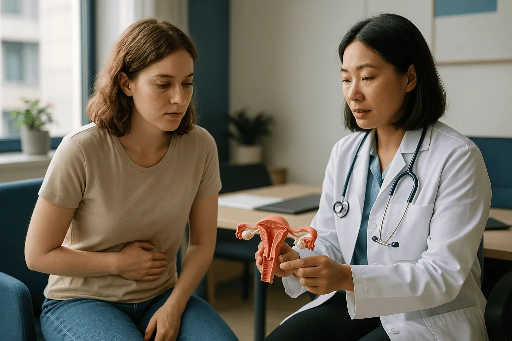 Female gynecologist consulting patient about reproductive health — How ovarian cysts actually form during a menstrual cycle