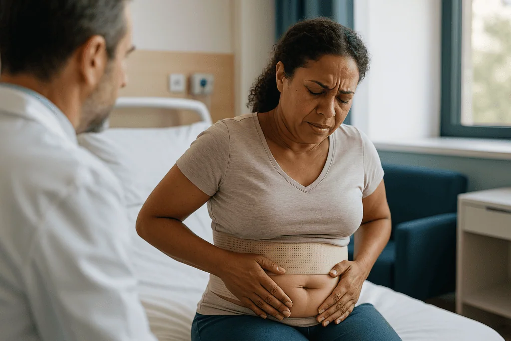 Patient with abdominal pain or discomfort during consultation: How painful is a reverse tummy tuck?