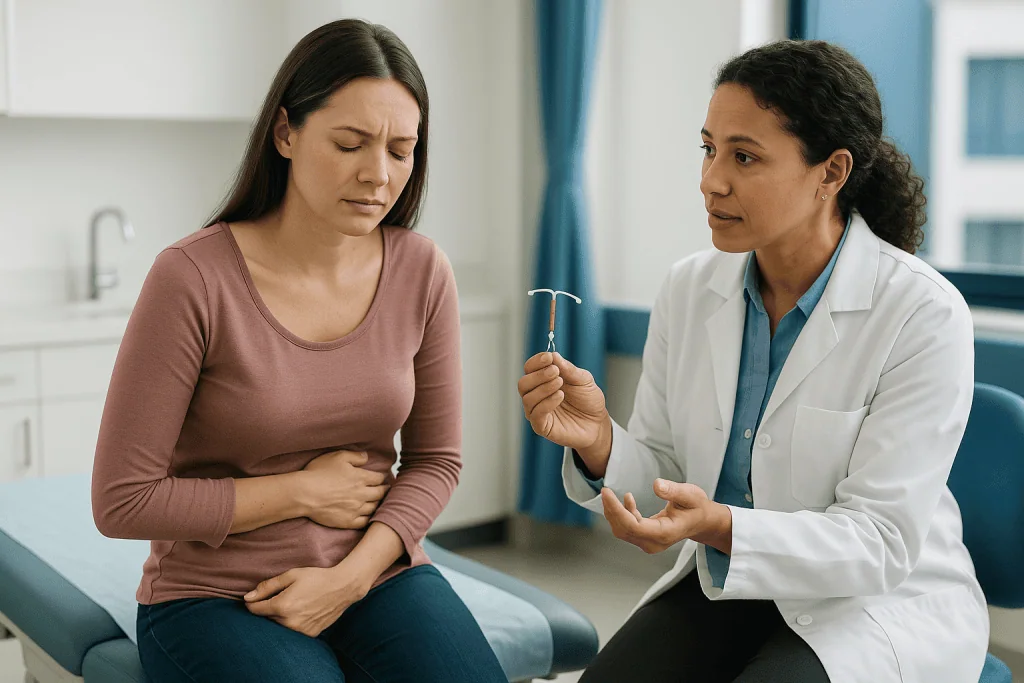 Doctor consulting with patient about contraceptive device: How painful is IUD insertion, really?