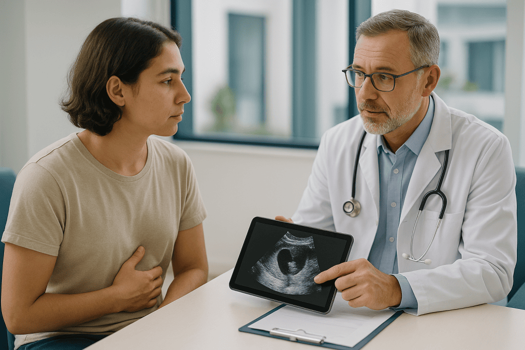 Doctor showing ultrasound image to female patient in consultation: How partial AIS changes the gonadal tumor risk in AIS