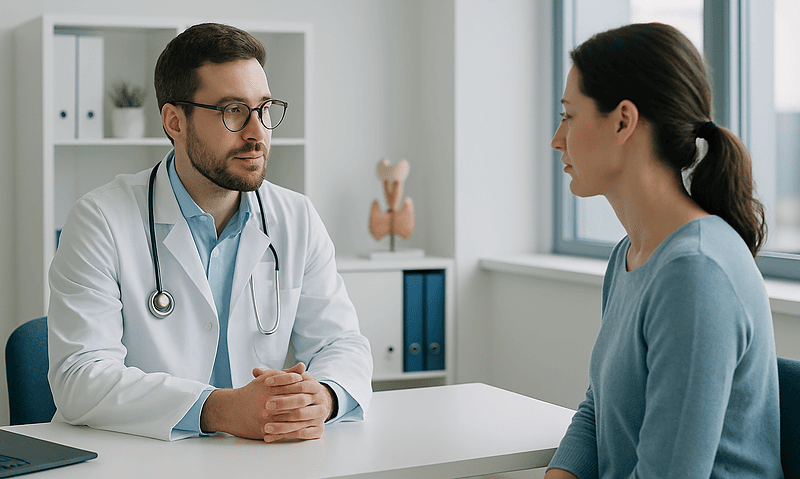 Doctor consulting with a patient in a medical office setting.