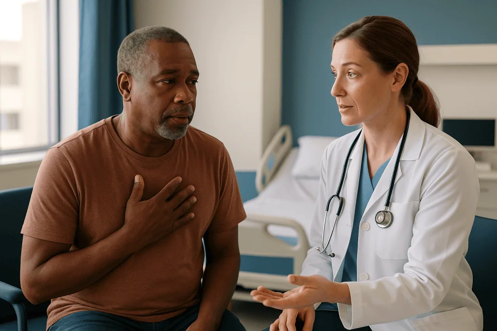 Doctor consulting male patient about chest symptoms: How serious is an abscess in the lung?