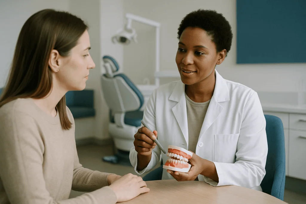 Dentist consulting patient with dental model: How the assessment actually works