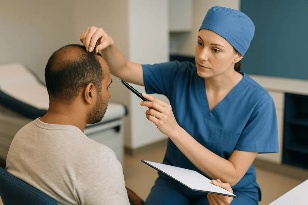 Medical consultation or examination of head/scalp: How the hidden donor windows are planned and harvested