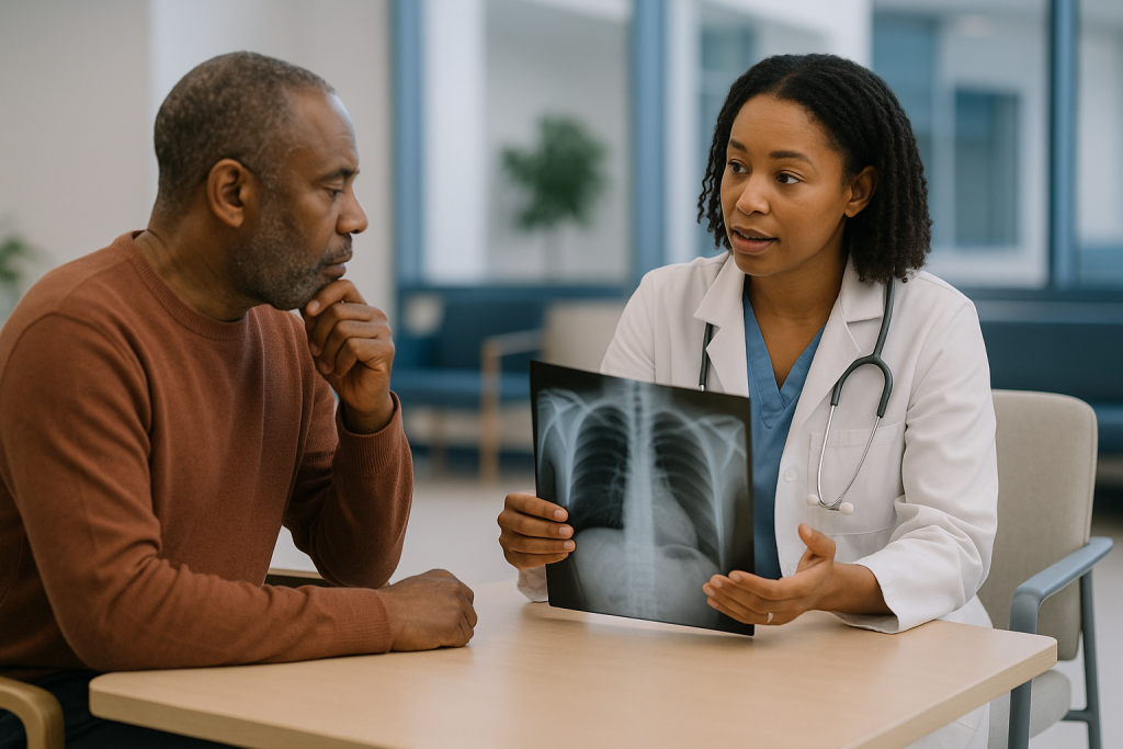 Doctor reviewing chest X-ray with male patient consultation — How these three viruses work inside you