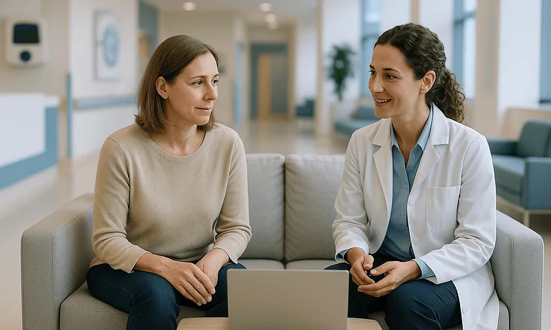 Patient consulting with doctor at Acibadem Hospital in Turkey.