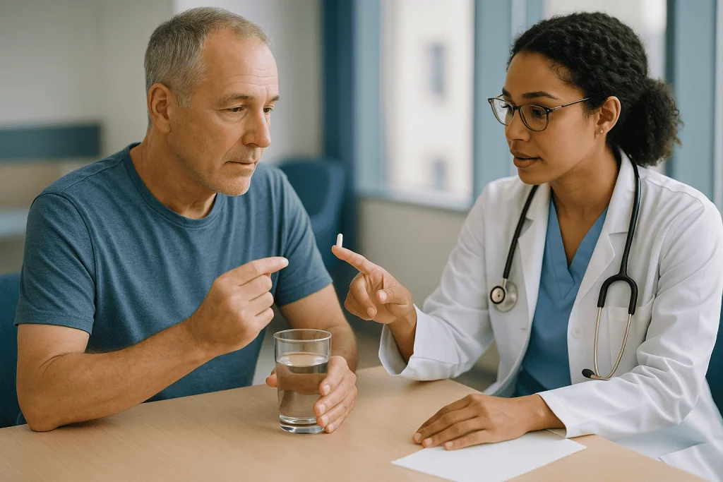 Doctor consulting with male patient in clinical setting: How to prepare for an ERCP