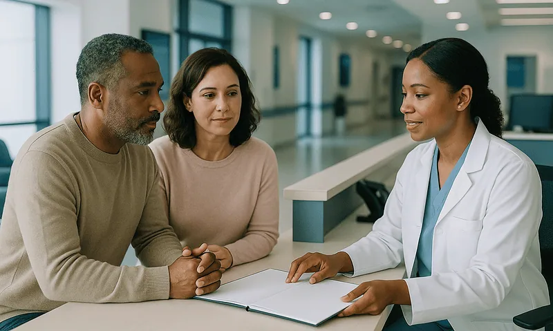Patients consulting with a doctor at Acibadem Hospital.