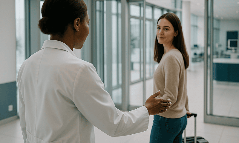 Patient and doctor having a friendly conversation at Acibadem Hospital in Istanbul.