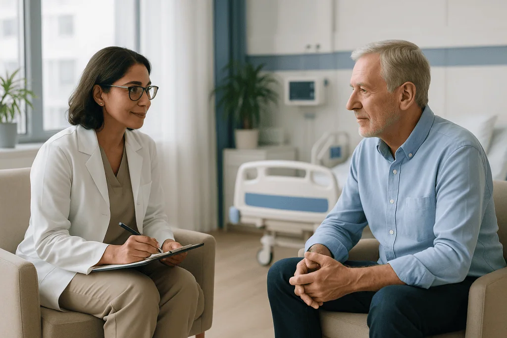 Hypochondriasis (Illness Anxiety Disorder) 1 Doctor consulting with a male patient in a hospital room.