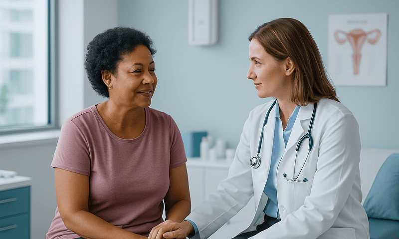 Doctor consulting with a patient in a medical office.