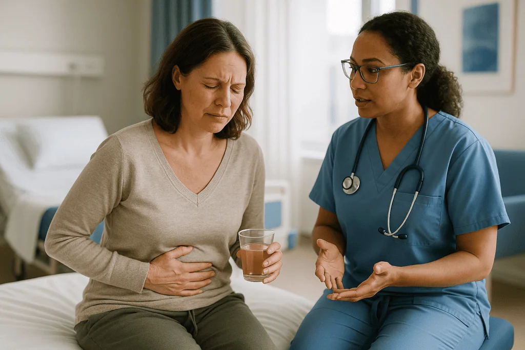 Healthcare provider consulting with patient in hospital room: Hysteroscopy recovery time: what the first 24 hours usually fe