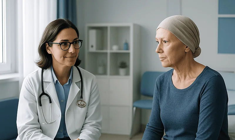 Doctor consulting with a patient in a medical office.