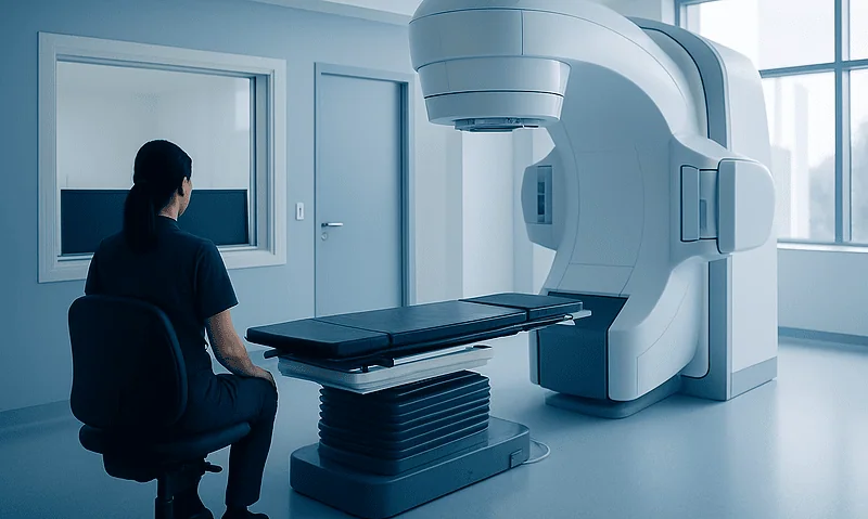 Modern radiotherapy machine in a clinical setting at Acibadem Hospitals Group.