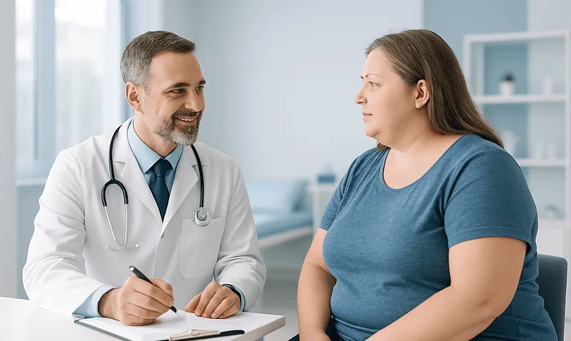 Doctor consulting with a patient in a medical office.