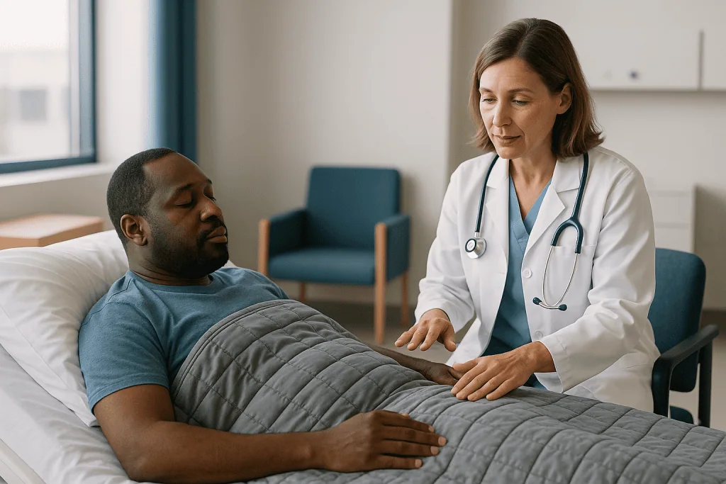 Doctor examining patient's abdomen in clinical setting: Inside the largest randomized trial of weighted blankets