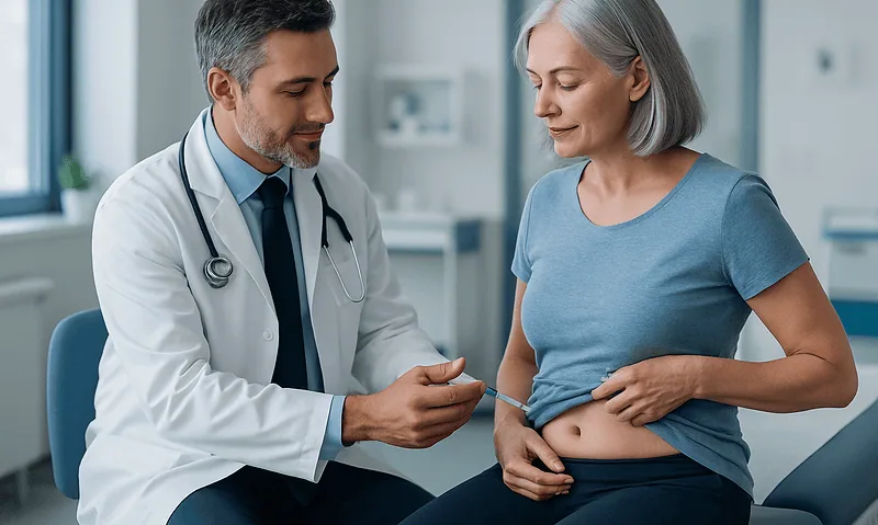 Doctor preparing insulin injection for a patient in a clinical setting.