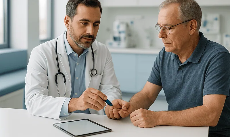 Doctor checking patient's wrist in a medical consultation at Acibadem Hospital.