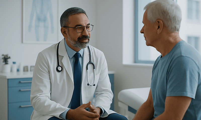 Doctor consulting with a patient in a medical office.