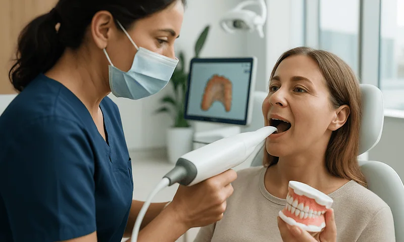 Dental check-up with digital scanner at Acibadem Hospital.