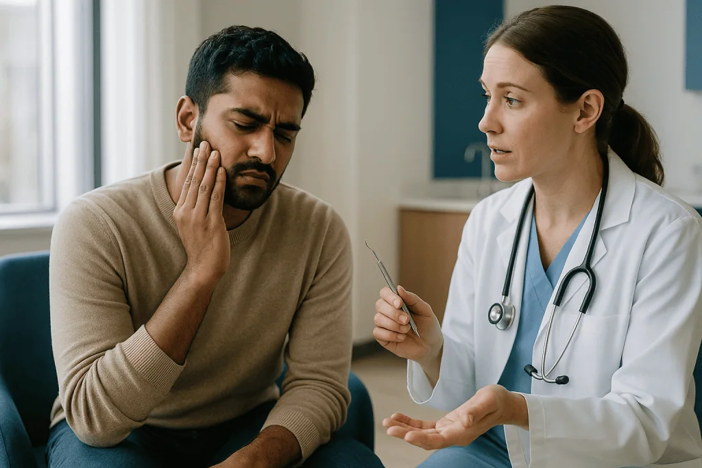 Doctor consulting patient about dental or oral pain: Irreversible pulpitis symptoms: how a dentist reads the pain