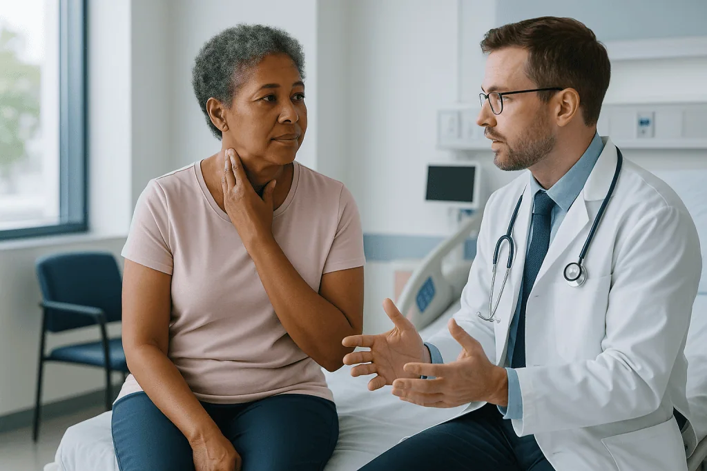 Doctor consulting with patient in clinical setting: Is a parotidectomy considered major surgery?