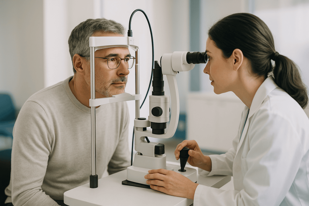 Ophthalmologist examining patient with slit lamp equipment: Is a super LASIK candidate always someone with a complex prescri
