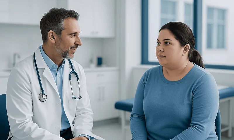 Doctor consulting with a patient in a medical office.