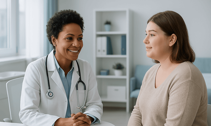 Doctor consulting with a patient in a medical office.