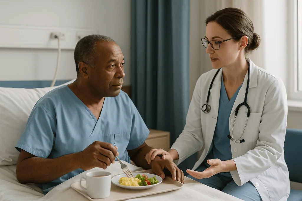 Doctor consulting patient about meal during hospital stay: Is cardiac ablation considered a major surgery?