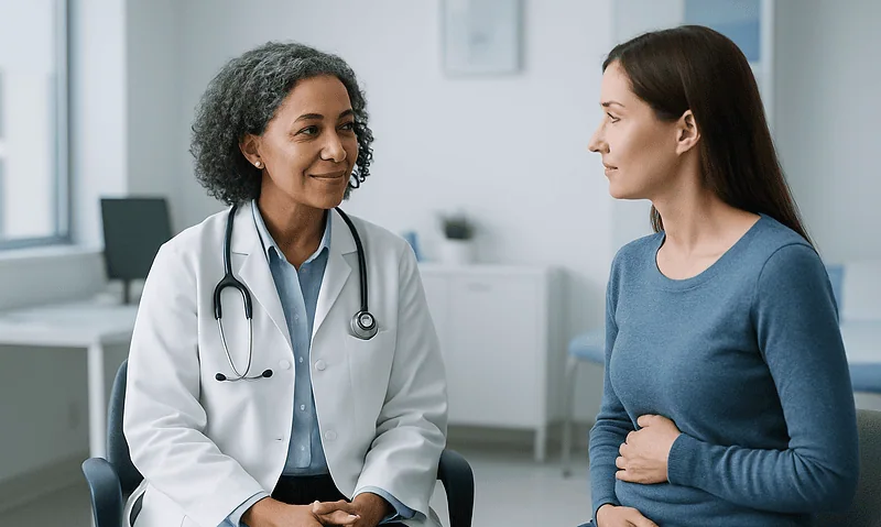 Doctor consulting with a patient in a medical office setting.