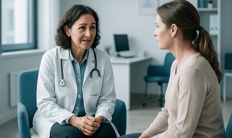 Doctor consulting with a patient in a medical office setting.