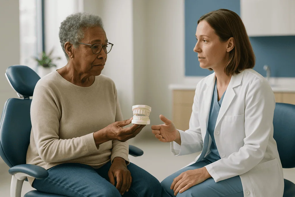 Dentist or healthcare provider showing dental model to patient: Is dental clearance required before joint replacement surger