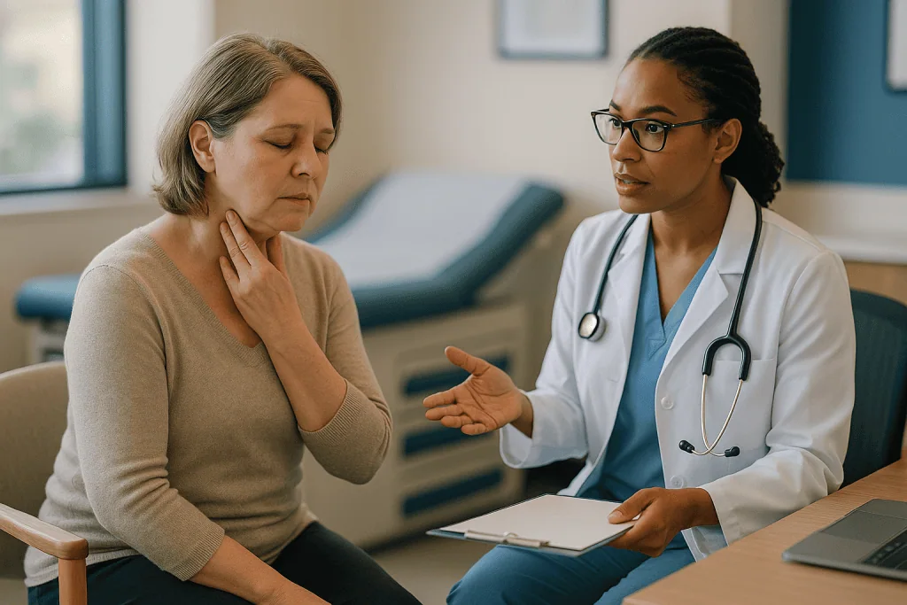 Doctor consulting with middle-aged woman about health concerns: Is Hashimoto's disease rare, and who tends to develop it?