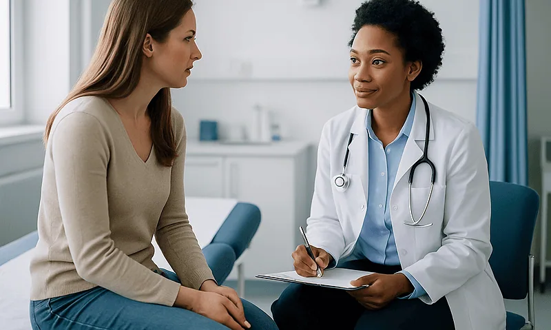 Doctor consulting with a patient in a medical office setting.