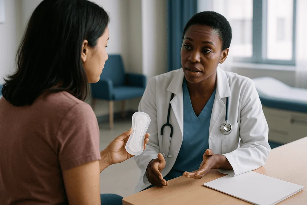 Female doctor consulting patient about medical product: Is it okay to have a hysteroscopy during your period?