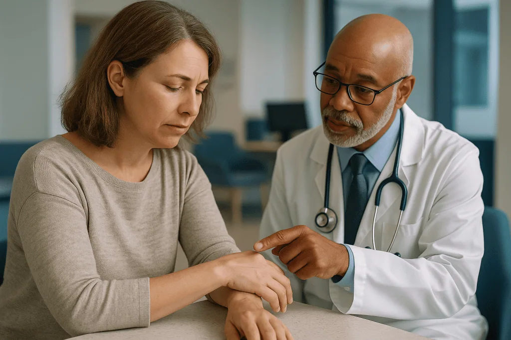 Doctor examining patient's hand or wrist area: Is it okay to leave a ganglion cyst untreated?