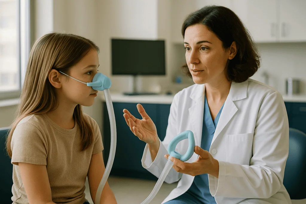 Female dentist explaining sedation equipment to young girl patient: Is laughing gas a sedative? Nitrous oxide and minimal se