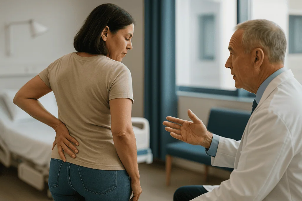 Doctor consulting patient about lower back pain: Is the Sacrum Part of the Back or the Buttock?