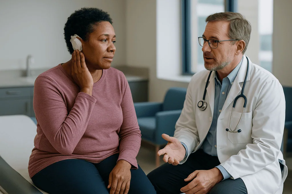 Doctor consulting with adult patient about ear condition: Is tympanoplasty a big surgery?